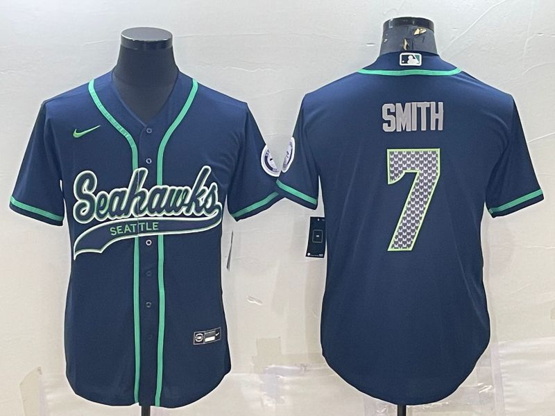 Men Seattle Seahawks 7 Smith Blue 2022 Nike Co branded NFL Jersey